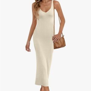 Chic Cream Ribbed Maxi Dress